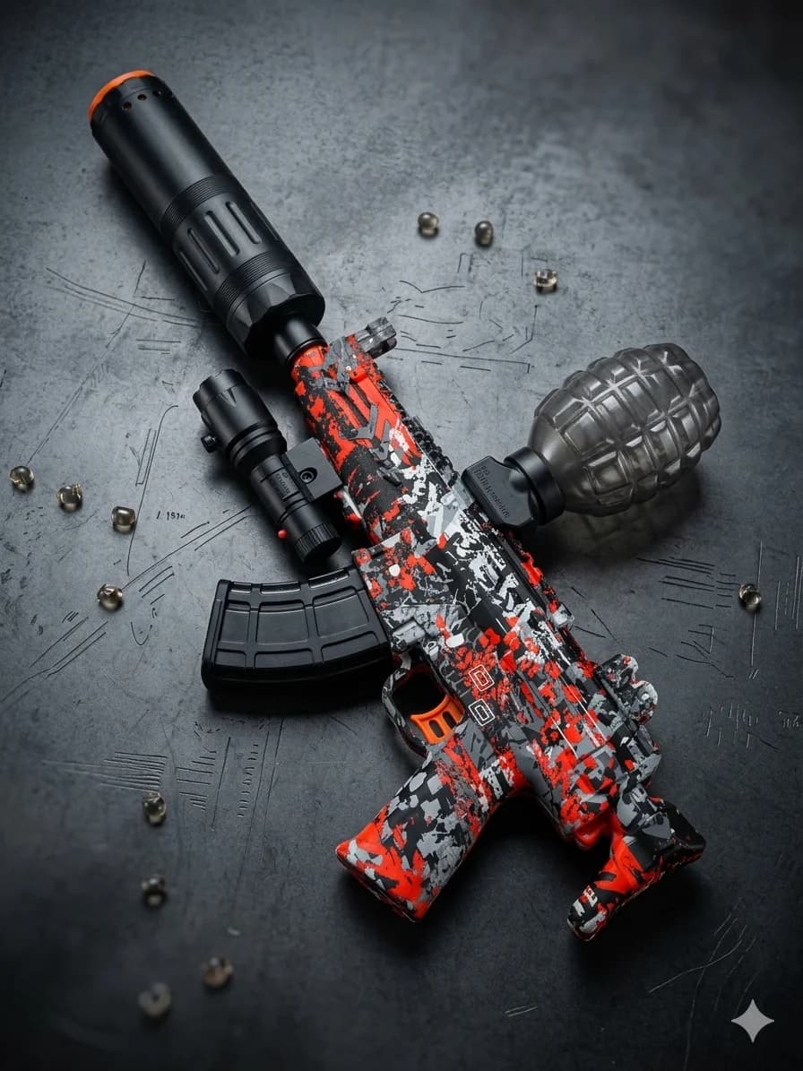MP5 assault rifle grey red